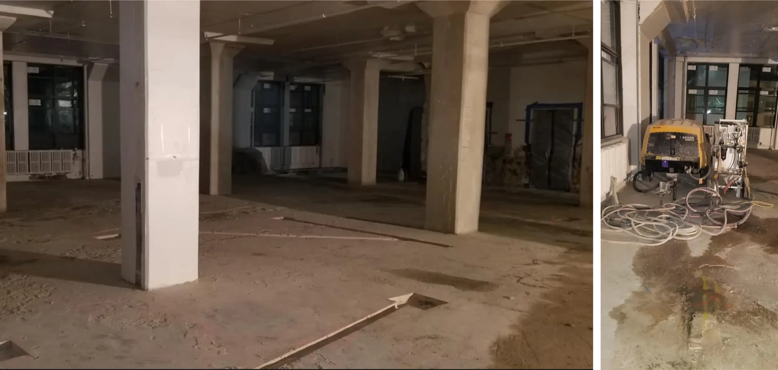 An empty room with concrete pillars, highlighting an industrial or construction setting.